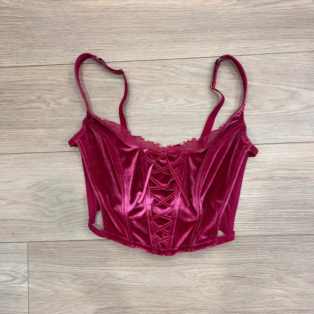 Victoria's Secret Velvet Pink Lace Up Corset Bustier Top Women M Coquette Fairy‎